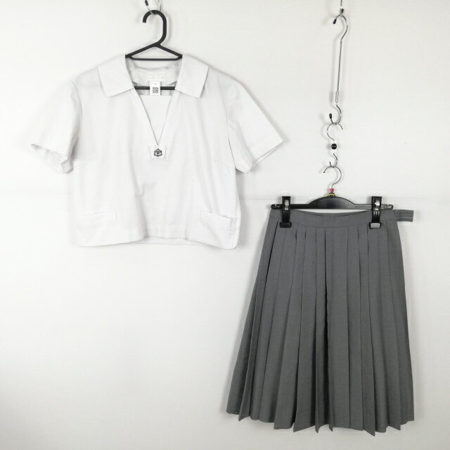 セーラー服 スカート 上下2点セット 夏物 女子 学生服 佐賀西高校 白 制服 中古 ランクC NA7683