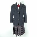 ブレザー チェックスカート リボン 上下4点セット 冬物 女子 学生服 東京富士森高校 グレー 制服 中古 ランクB EY0537
