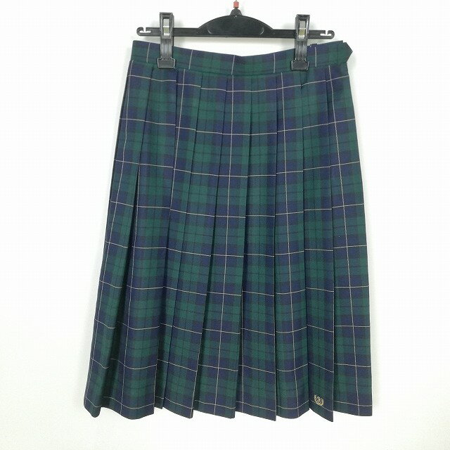 スクールスカート 冬物 w62-丈63 チェック 静岡富士宮東高校 プリーツ 学生服 制服 女子 中古 HK1381