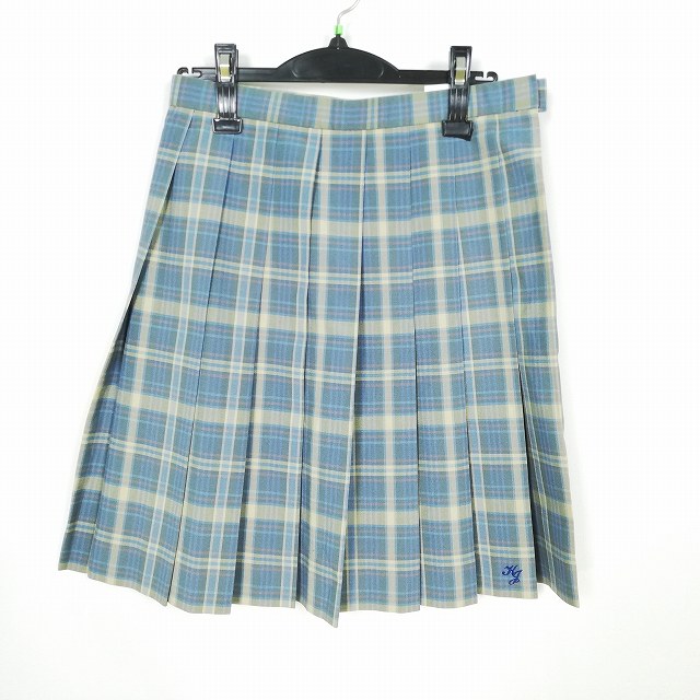 スクールスカート 夏物 w66-丈53 チェック 鹿児島加世田常潤高校 プリーツ 学生服 制服 女子 中古 HK1446
