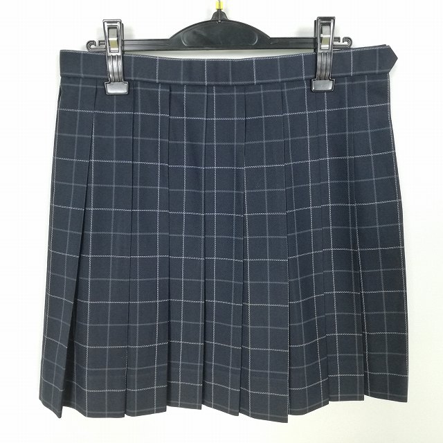 スクールスカート 冬物 w69-丈47 チェック 中学 高校 プリーツ 学生服 制服 女子 中古 HK1474