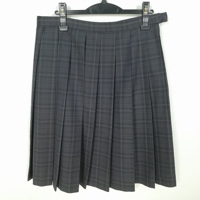 スクールスカート 大きいサイズ 冬物 w75-丈59 チェック 中学 高校 プリーツ 学生服 制服 女子 中古 HK1488