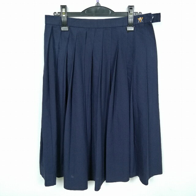 スクールスカート 大きいサイズ 夏物 w75-丈65 紺 中学 高校 プリーツ 学生服 制服 女子 中古 HK5867