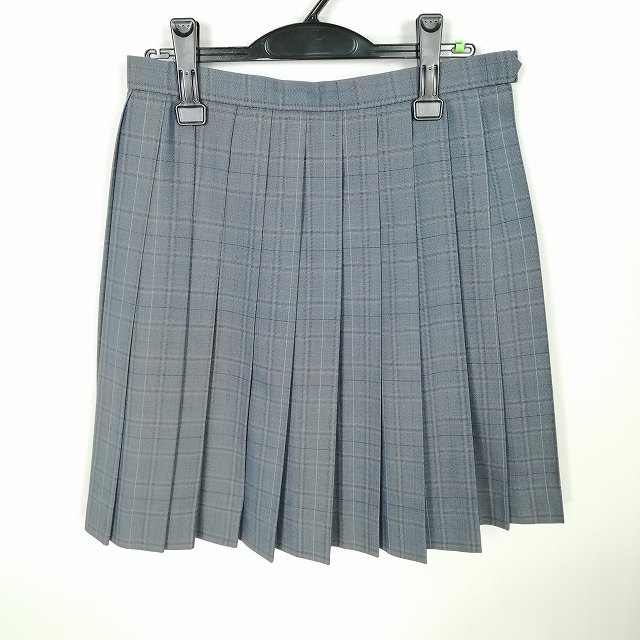 スクールスカート 夏物 w66-丈53 チェック 中学 高校 プリーツ 学生服 制服 女子 中古 HK9446