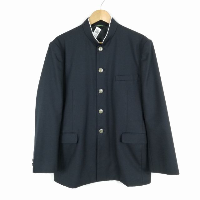 学生服 学ラン 180A 男子 上着 ウール混 千葉船橋啓明高校 学校指定制服 ラウンドカラー ストライプ(グレー) 中古 ランクC a3 JJ5352