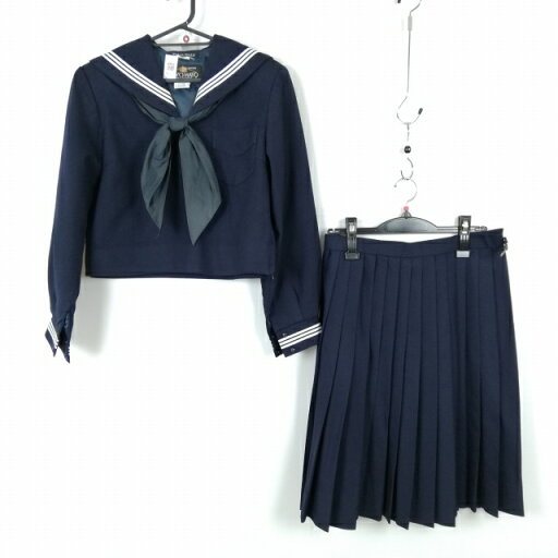 セーラー服 スカート スカーフ 上下3点セット 指定 冬物 白3本線 女子 学生服 中学 高校 紺 制服 中古 ランクC NA0477 セーラー服 スカート スカーフ 上下3点セット 指定 冬物 白3本線 女子 学生服 中学 高校 紺 制服 中古 ランクC NA0477