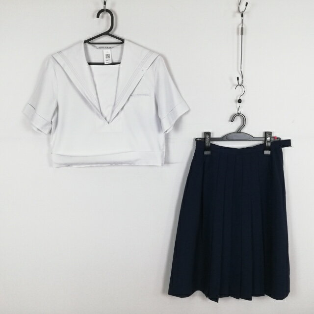セーラー服 スカート 上下2点セット 夏物 白3本線 女子 学生服 中学 高校 白 制服 中古 ランクC NA4273