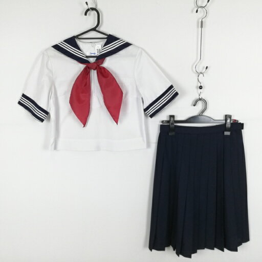 セーラー服 スカート スカーフ 上下3点セット 夏物 白3本線 女子 学生服 中学 高校 白 制服 中古 ランクC NA4300 セーラー服 スカート スカーフ 上下3点セット 夏物 白3本線 女子 学生服 中学 高校 白 制服 中古 ランクC NA4300