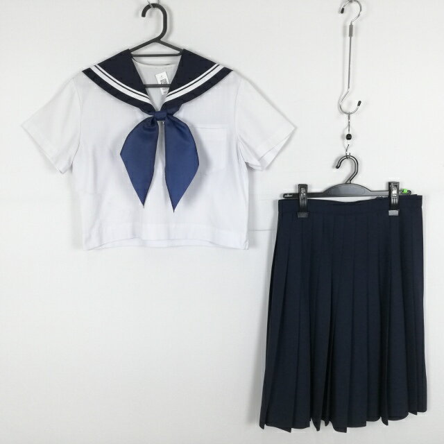 セーラー服 スカート スカーフ 上下3点セット 夏物 白2本線 女子 学生服 中学 高校 白 制服 中古 ランクC NA4302