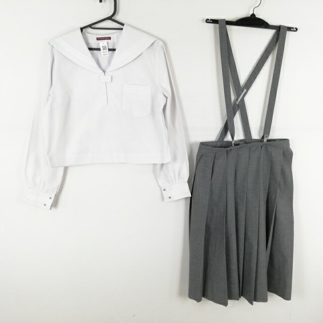 セーラー服 スカート 2点セット 165A 大きいサイズ 中間服 白3本線 女子 学生服 中学 高校 白 ヒロミチナカノ 制服 中古 ランクC NA6265