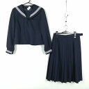 セーラー服 スカート 上下2点セット 165A 富士ヨット 冬物 白3本線 女子 学生服 中学 高校 紺 制服 中古 ランクB NA9366
