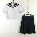 セーラー服 スカート 上下2点セット 夏物 白3本線 女子 学生服 中学 高校 白 制服 中古 ランクC NA9425