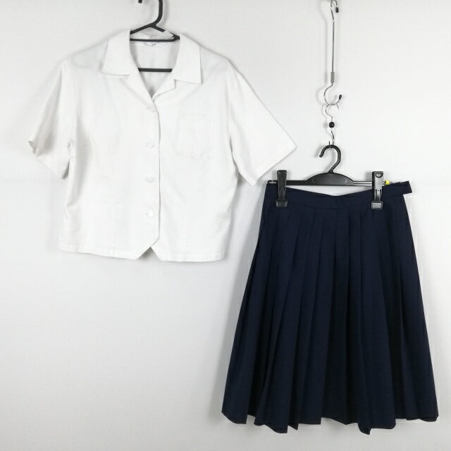 ブラウス スカート 上下2点セット 大きいサイズ 夏物 女子 学生服 中学 高校 白 制服 中古 ランクC NA8016