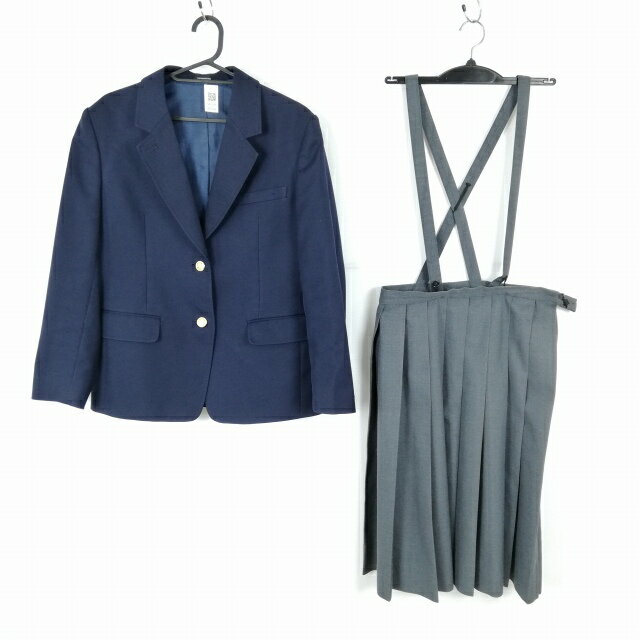 ブレザー スカート 上下2点セット L トンボ 冬物 女子 学生服 中学 高校 紺 制服 中古 ランクC NA7996
