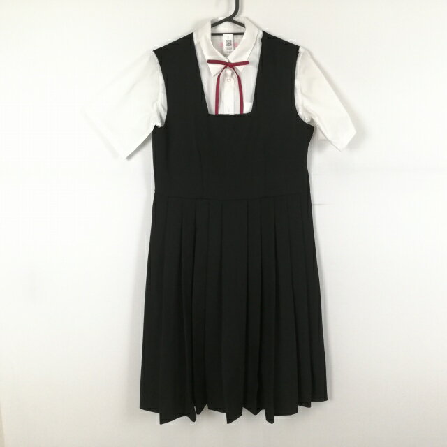 ジャンパースカート 紐タイ バスト88 ウエスト78 冬物 女子 学生服 中学 高校 黒 制服 中古 ランクC EY1605