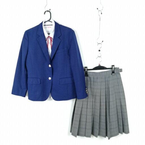 ブレザー チェックスカート 紐タイ 上下4点セット 大きいサイズ 冬物 女子 学生服 埼玉和光国際高校 花紺 制服 中古 ランクC EY6196 ブレザー チェックスカート 紐タイ 上下4点セット 大きいサイズ 冬物 女子 学生服 埼玉和光国際高校 花紺 制服 中古 ランクC EY6196