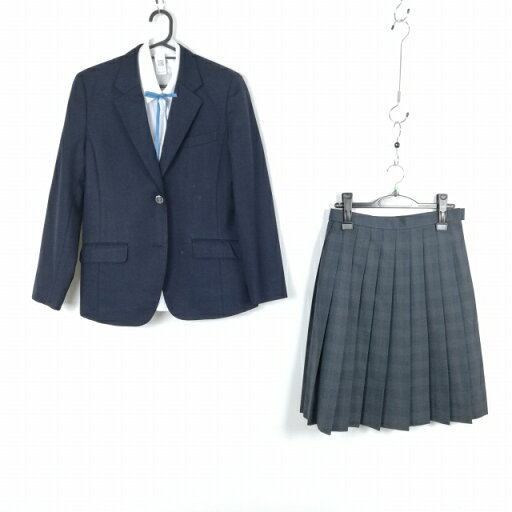 ブレザー チェックスカート 紐タイ 上下4点セット L カンコー 冬物 女子 学生服 中学 高校 紺 制服 中古 ランクC EY6207 ブレザー チェックスカート 紐タイ 上下4点セット L カンコー 冬物 女子 学生服 中学 高校 紺 制服 中古 ランクC EY6207
