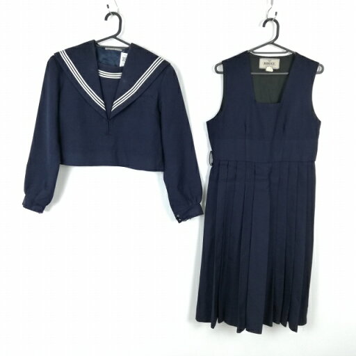 セーラー服 ジャンパースカート 上下2点セット 冬物 白3本線 女子 学生服 中学 高校 紺 制服 中古 ランクC EY9309 セーラー服 ジャンパースカート 上下2点セット 冬物 白3本線 女子 学生服 中学 高校 紺 制服 中古 ランクC EY9309