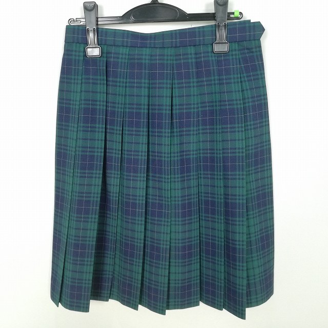 スクールスカート 夏物 w66-丈57 チェック 中学 高校 プリーツ 学生服 制服 女子 中古 HK1547