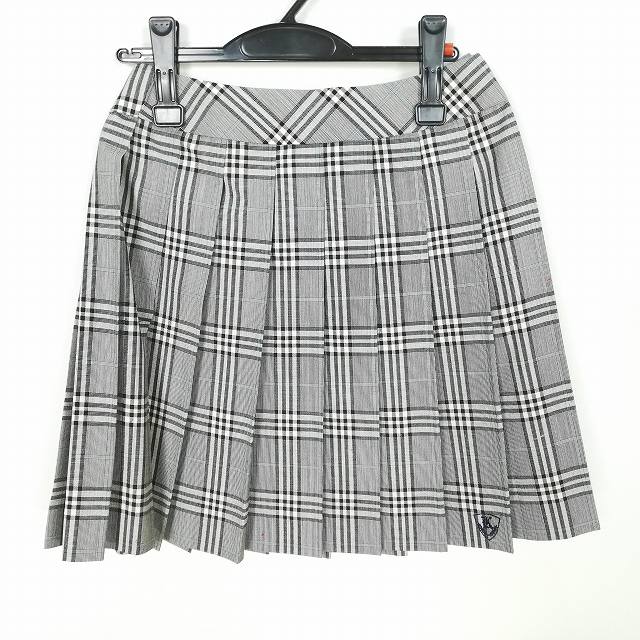 スクールスカート 夏物 w60-丈49 チェック 中学 高校 プリーツ 学生服 制服 女子 中古 HK1560