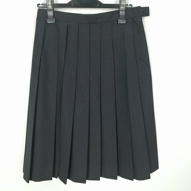 スクールスカート 夏物 w63-丈62 ストライプ 中学 高校 プリーツ 学生服 制服 女子 中古 HK1593