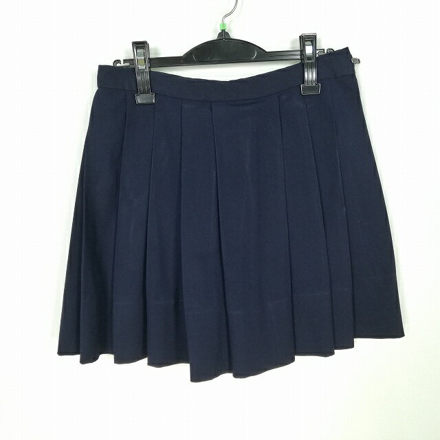 スクールスカート 冬物 w66-丈43 紺 中学 高校 ミニ丈 プリーツ 学生服 制服 女子 中古 HK4514