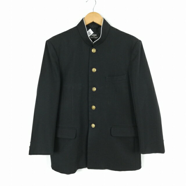 学生服 学ラン 170AS 男子 上着 丸洗い可 ウール混 標準型学生服 ラウンドカラー カシドス 黒 中古 ランクC a3 JJ6637