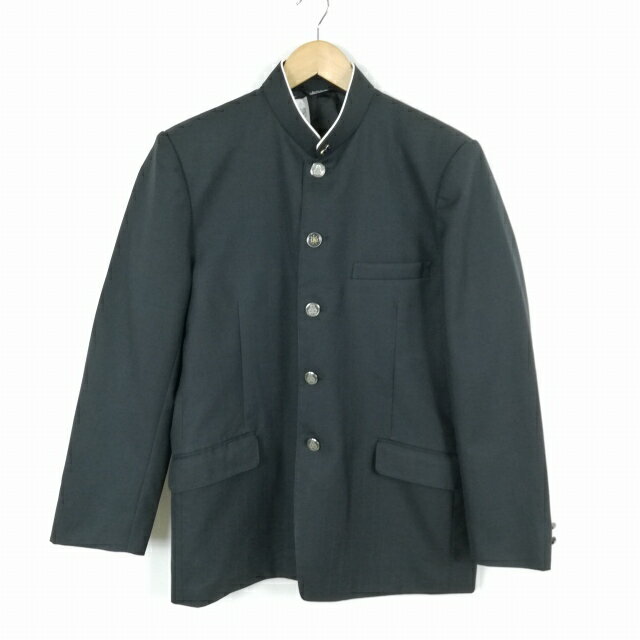 学生服 学ラン 175A 男子 上着 丸洗い可 ウール混 学校指定制服 ラウンドカラー グレー 中古 ランクC a3 JJ6639