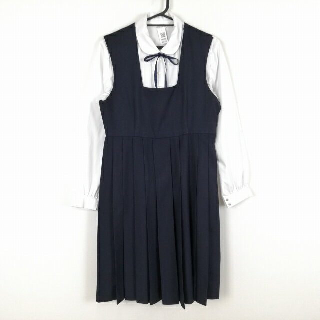 ジャンパースカート 紐タイ バスト90 ウエスト74 冬物 女子 学生服 中学 高校 紺 制服 中古 ランクC NA7950