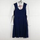 ジャンパースカート 紐タイ バスト88 ウエスト76 冬物 女子 学生服 中学 高校 花紺 制服 中古 ランクC NA8051