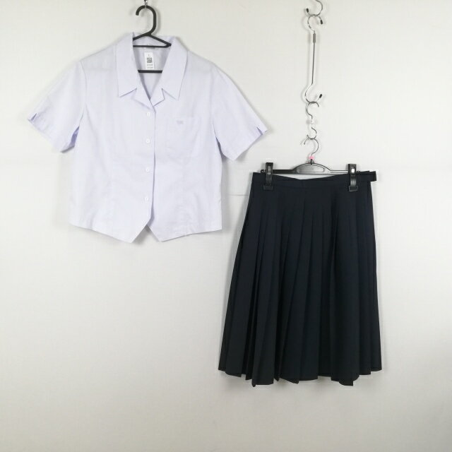 ブラウス スカート 上下2点セット LL 大きいサイズ トンボ 夏物 女子 学生服 中学 高校 白 制服 中古 ランクC EY1634