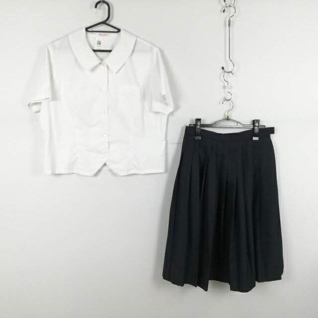 ブラウス スカート 上下2点セット BM 大きいサイズ 夏物 女子 学生服 中学 高校 白 制服 中古 ランクC EY1636