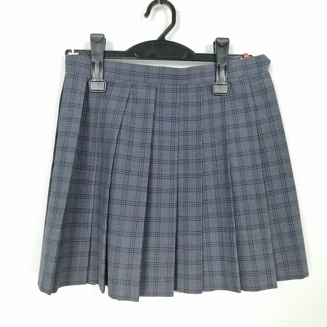 スクールスカート 夏物 w60-丈37 チェック 中学 高校 マイクロミニ プリーツ 学生服 制服 女子 中古 HK1645