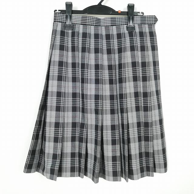 スクールスカート 冬物 w60-丈58 チェック 中学 高校 プリーツ 学生服 制服 女子 中古 HK1667