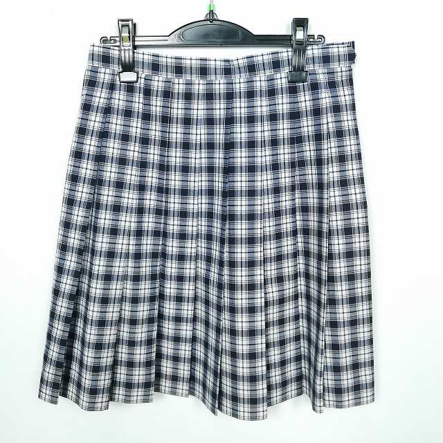 スクールスカート 夏物 w66-丈55 チェック 中学 高校 森英恵 プリーツ 学生服 制服 女子 中古 HK1735