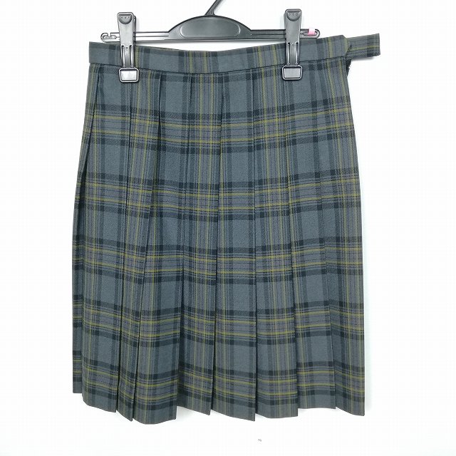スクールスカート 大きいサイズ 冬物 w72-丈59 チェック 中学 高校 プリーツ 学生服 制服 女子 中古 HK1762