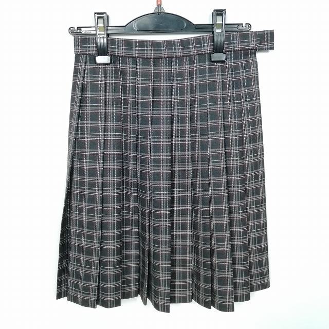 スクールスカート 冬物 w60-丈51 チェック 中学 高校 プリーツ 学生服 制服 女子 中古 HK1766