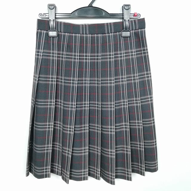スクールスカート 夏物 w63-丈54 チェック 中学 高校 プリーツ 学生服 制服 女子 中古 HK1787