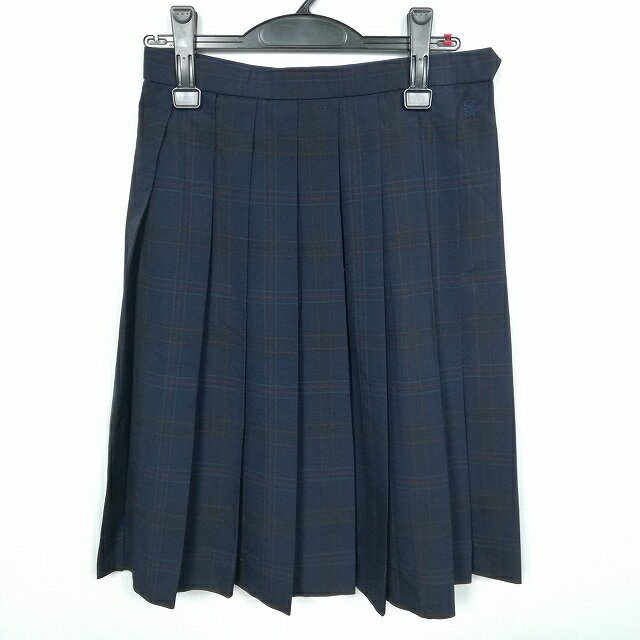 スクールスカート 夏物 w63-丈61 チェック 中学 高校 プリーツ 学生服 制服 女子 中古 HK1817