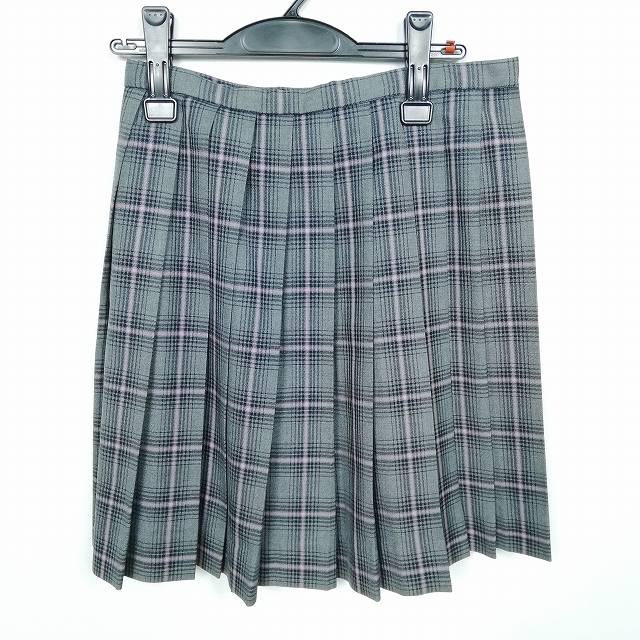 スクールスカート 冬物 w60-丈50 チェック 中学 高校 プリーツ 学生服 制服 女子 中古 HK1821