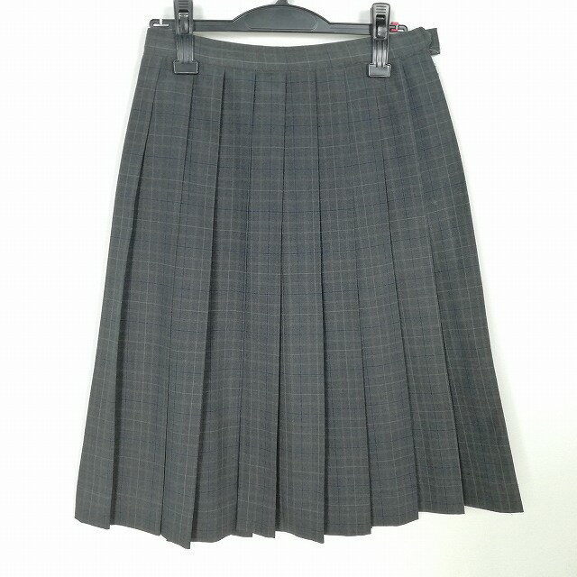 スクールスカート 夏物 w63-丈64 チェック 中学 高校 プリーツ 学生服 制服 女子 中古 HK1852