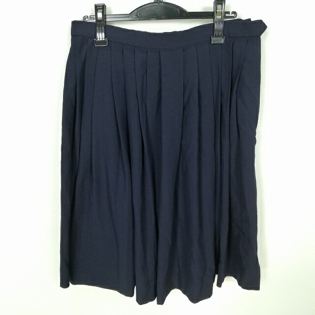 スクールスカート 大きいサイズ 冬物 w75-丈61 紺 中学 高校 プリーツ 学生服 制服 女子 中古 HK5967