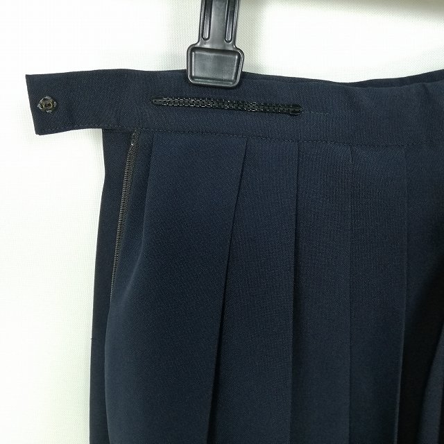 スクールスカート 夏物 w63-丈59 紺 中学 高校 プリーツ 学生服 制服 女子 中古 HK8728