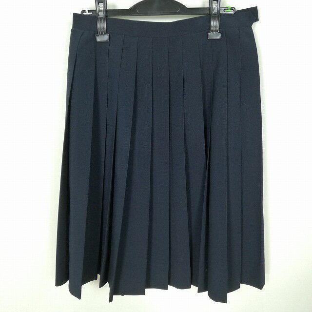 スクールスカート 夏物 w66-丈62 紺 中学 高校 プリーツ 学生服 制服 女子 中古 HK8739