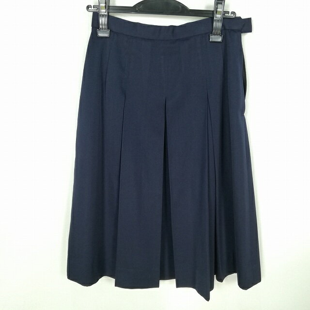 スクールスカート 冬物 w66-丈62 紺 中学 高校 プリーツ 学生服 制服 女子 中古 HK8740