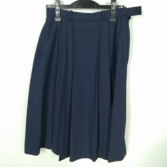 スクールスカート 夏物 w63-丈65 紺 兵庫賢明女子学院中学高校 プリーツ 学生服 制服 女子 中古 HK8751