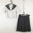 セーラー服 スカート 上下2点セット S 夏物 青1本線 女子 学生服 沖縄南星中学 白 制服 中古 ランクC NA1669