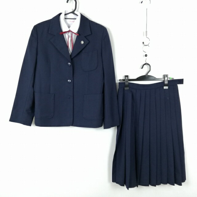ブレザー スカート 紐タイ 上下4点セット 165A トンボ 冬物 女子 学生服 中学 高校 紺 制服 中古 ランクC NA4413