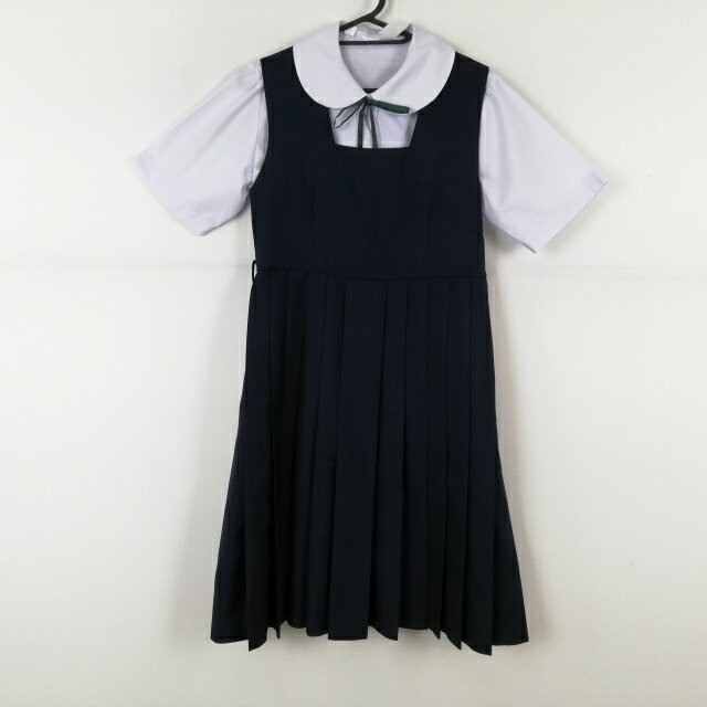 ジャンパースカート 紐タイ バスト82 ウエスト72 冬物 女子 学生服 中学 高校 紺 制服 中古 ランクC NA4414
