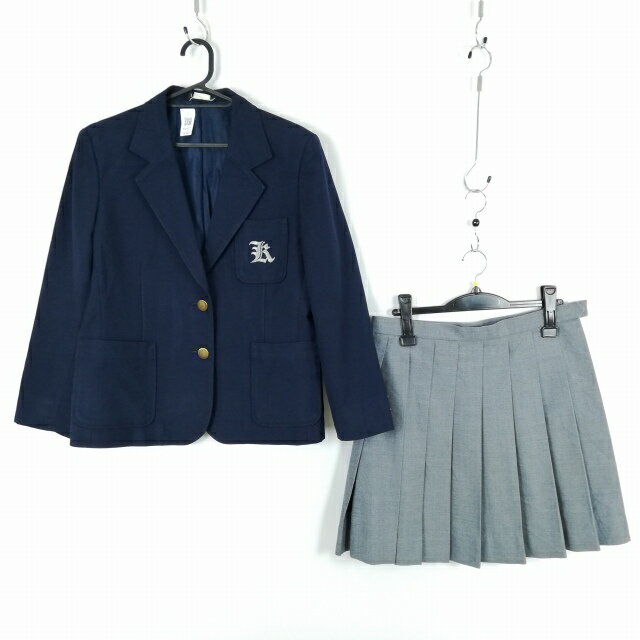 ブレザー スカート 上下2点セット 165A 大きいサイズ 冬物 女子 学生服 中学 高校 紺 制服 中古 ランクC NA5807
